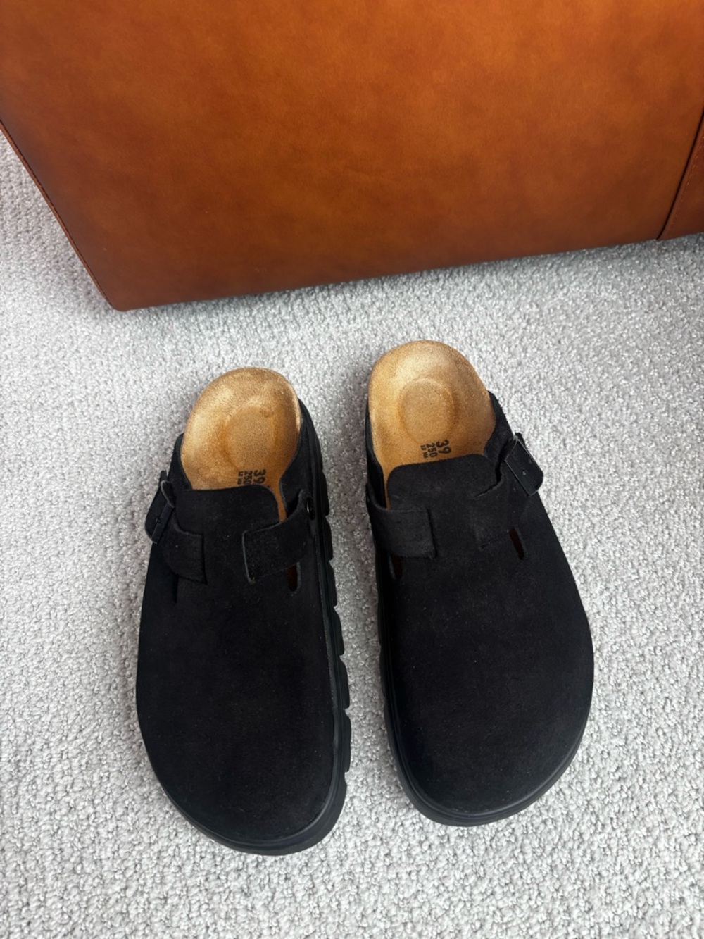 Birkenstock Black Suede Slip-On Clogs with Buckle